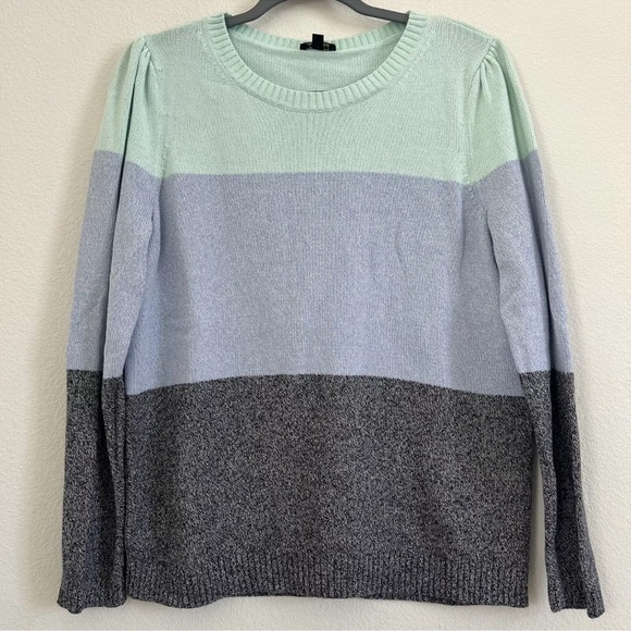 Talbots 100% Pima Cotton Marled Colorblock Crewneck Sweater Sz L Pullover‎ - Picture 1 of 12